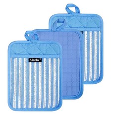 Alselo 실리콘 냄비 홀더 내열성 및 미끄럼 방지 냄비 홀더 3개 세트 주방 요리 베이킹 바베큐용 포켓 장갑이 있는 전문 오븐 핫 패드 코베이트 블루 3 158361