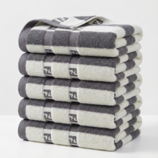 융풍 수건 순면 스트라이프 타월 두툼한 고급 면타월 부드러운 촉감 프리미엄 수건, 5개, 그레이 화이트 스트라이프