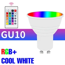 15W RGB LED 전구 E27 천장 램프 E14 스포트라이트 GU10 샹들리에 스마트 IR 리모컨 포함 홈 파티 장식용, 06 15W GU10 White, 01 Milky