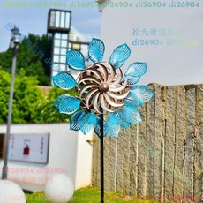 拾光優選好物 鐵藝雙面旋轉復古風車太陽能燈 戶外花園庭院園林景觀擺件 太陽能供電 鐵藝材質 雙面旋轉, 藍色葉片風車,單個裝