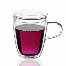 투명유리컵 이중유리컵 뚜껑 유리컵 300ml