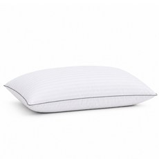 [공식인증] 순면 100% 호텔식 구스다운 베개(거위털베개) 95% 거위솜털 3중 스마트 챔버 구조 목베개(목디스크 베개) OEKO-TEX 인증 / 방수습 / 항균 / 편한베개, 1개, 자카드 화이트 + 실버 파이핑