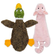 Best Pet Supplies 강아지 스퀴키 츄 토이 펀 스킨 플러시 통나무, 스몰, 멀티컬러/돼지 및 야생 오리