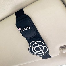 汽車遮陽板墨鏡夾 卡片票據收納夾 雙用黑色-千鳥花, 1個, 雙用黑色-山茶花, 雙用黑色