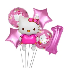 헬로 키티 테마 소녀 생일 일회용 식기 종이컵 플레이트 풍선 어린이 호의 KT 용품, 01 빠른, 13 number-1
