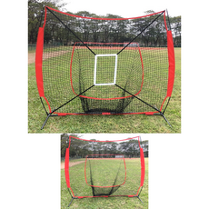 棒壘球打擊網 - 簡易組裝、堅固耐用、紅色邊框設計, 打擊網+本壘T座+集球籃+九宮格目標框, 1個
