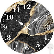 Identiy 원형 벽시계 무소음 배터리 작동 블루밍 해바라기 밭 30.5cm(12인치) 논틱 읽기 쉬운 디스플레이 원형 아날로그 벽시계 사무실 침실 거실 및 주방용 장식, 블랙 골드 대리석