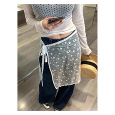 여성 힙커버 꽃잎 시스루 레이어드 플라워 랩 프릴 치마 벌룬 미니 스커트 레이스 랩스커트 힙커버 허리랩 리본끈 덧치마 바지위코디