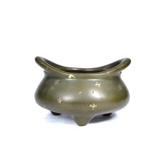 《博古珍藏》玉堂清玩款．銅點金鳳眼銅爐．4.04公斤．老件．宮廷珍藏．包漿皮殼．檀香沉香爐．底價回饋, 1個