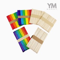 YM 공예용 우드스틱 나무스틱, 칼라(소), 100개, 칼라혼합