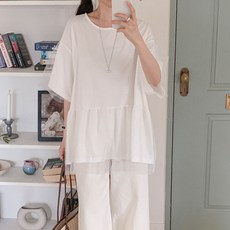 로맨틱 시스루 망사 캉캉 레이어드 티셔츠
