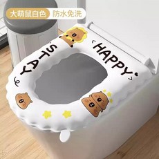 馬桶坐墊 小熊圖案 綁帶款, 加厚款 白色 1個裝, 1個
