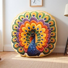 해피유통 겨울 따뜻한 단모 방석 원형 좌식 방석 전통 문양 푹신한 쿠션, 40X40CM, 1