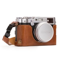 Megagear MG1281 후지필름 X100F Ever Ready 정품 가죽 카메라 하프 케이스 및 스트랩 배터리 액세스 가능 브라운