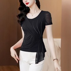라인댄스상의 반팔 댄스 사교댄스의류 스윙 모던 운동복 반팔댄스복 댄스복 라틴 제품 자이브 레저스포츠 스포츠 티셔츠 사교, GCL10075374, VCL10075374, 11.검정색 M