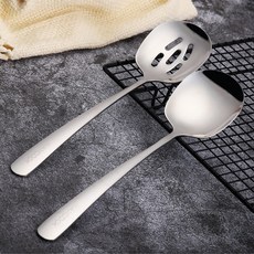 美廚 304不銹鋼勺子 加大飯勺菜勺漏勺 加長加厚分餐分菜勺兩件套廚房用具廚房用品不鏽鋼家用廚具環保餐具居家用品, 1個, 2件套 Mccu073