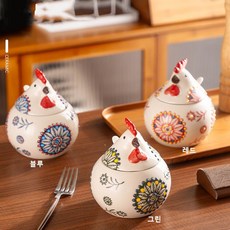 병아리 페인팅 도자기 양념통 세트 조미료통 소금통, 삼색, 1세트