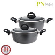 풍년 마레 세라믹 IH 인덕션 겸용 냄비 2종세트 셰프앤쿡, 양수20cm+양수24cm, 1개, 블랙, 양수20cm+양수24cm