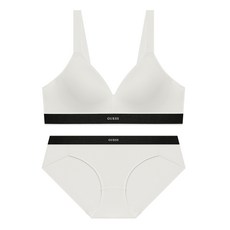 게스언더웨어 솔리드 투톤배색 에어로쿨 노와이어 브라 팬티 세트 - 바닐라