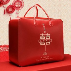 빨간색 웨딩 이불 보관 가방 휴대용 면 축하, A. 백년동심 (방습 원단 프린팅)