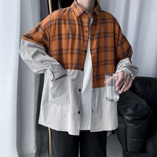 패치워크 셔츠 봄 가을 남성 루즈핏 캐주얼 긴팔 체크 남방 재킷