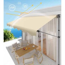 테라스 어닝 루프탑 야외 천막 카페 차양막 그늘막, 2.5m x 1.2m+블루/화이트