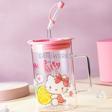 가누웍스 빨대 유리컵 700ml 인디핑크 손잡이컵
