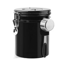 엘빈스 배기 밸브 스테인리스 스틸 밀봉 스푼 포함 커피보관용기 1.5L KF003, 1개, 블랙