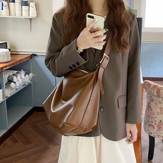 韓版大容量托特包 通勤側背包 單肩包 軟皮女包 A4筆電包 斜背包, 棕色