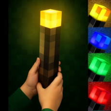포클리어[충전식] 4색불빛 게임테마 픽셀 블럭 횃불 조명 무드등 C-type 케이블 포함, 4가지 불빛 램프, 8 가지 불빛 램프