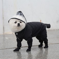 寵物四腳雨衣 防水全包連腳小型犬用品, 1個, 連體包腳雨衣黑色,M 背長32釐米 5-7斤寵物