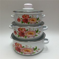 법랑 냄비 예쁜 솥 캠핑 에나멜 세트 음식 m 및 보관용 조리 인덕션 18 14 주방 가정용 12 16 쿨러 20 팬 범용, 16cm18cm20cm 3, slight flaw