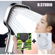 수압상승 샤워기 헤드 대형 3단 고압 욕실 절수 샤워기 모터내장형, 크롬(전도금) 소용돌이 고압샤워기세트, 1개