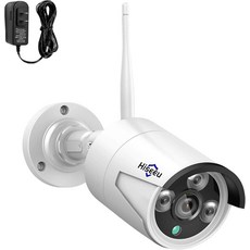 히슈 카메라 3MP 실외 무선 카메라 추가 전원 어댑터 포함 방수 3.6mm 렌즈 IR 컷 주간 및 야간 시야 호환 가능한 10CH 시스템, White 3MP