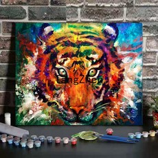 【TangZhen】유화그리기 유화그리기세트 유화 diy 채색 디지털 그림 만화 동물 어린이 수제 그림 그리다 거실 방 침실 장식품, 1956 채색 호랑이, 60*75cm 내장형 2.5(색천)
