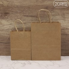 세모쇼핑백 선물용 종이가방 튼튼한 줄끈 종이쇼핑백 선물포장 종이백 답례품용 무지쇼핑백, @20매입@, 크라프트