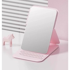 휴대용 접이식 미니 탁상거울 PU커버 탁상 거울 화장 미러, 분홍색