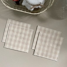 파스텔체크 패브릭코스터 컵받침 제작 4p, 연베이지, 1세트