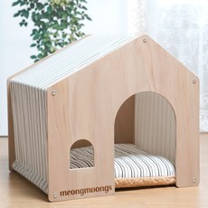 meongmoongs 犬用可拆洗木頭狗窩 粉紅色, 白色
