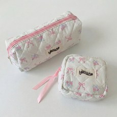 그린나무 하이소큐트 러블리 감성 필통케이스+파우치 세트, 1개, 12. 리본플라워-포터화이트(필통+파우치)