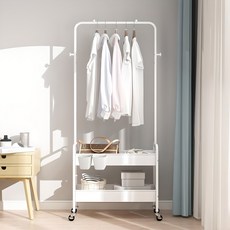 21C Trend 雙層推車式掛衣架+收納籃 2入, 白色