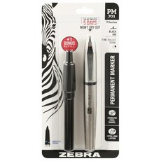 Zebra Pen PM-701 영구 마커 미세 불렛 포인트 블랙 잉크 스테인리스 스틸 배럴 리필 가능 리필 1개 포함 120시간 캡 오프 시간 1팩 (65211), Black with Refill