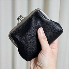 여행용 가죽 가마구치 동전지갑 원터치 더블 레이어 소형 파우치 액세서리 지갑 블랙
