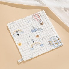 六層紗布口水巾方巾小方巾：柔軟吸水、多用途寶寶手帕、兒童洗臉巾、幼兒園必備, 1個, 31-兔兔熱氣球【30*30】