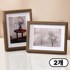 다비온 나무 액자 우드 프레임 사진액자, 2개, 브라운