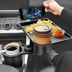 차량용 2인 다기능 폴딩 테이블 컵홀더 선반 트레이, 상세페이지 참조, 1개