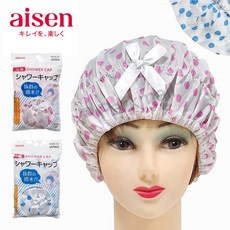 일본 아이센 땡땡이 리본 헤어캡 (방수 샤워캡 헤어팩 트리트먼트 염색 사우나 목욕캡), 블루9162, 1개, 블루9162