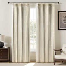 YZ HOME 핀치 플리츠 리넨 커튼 100% 암막 길이 259.1cm(102인치) 거실 침실용 메모리 단열 룸 다크닝 창문 드레이프 링 후크 포함 패널 2개 크림 너
