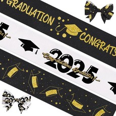 ABTOLS 4롤 20야드 졸업 리본 그로그랭 리본 화이트 블랙 스타 프린트 그로그랭 리본 졸업 파티 선물 장식 선물 포장 축하 새틴 리본, 3블랙 화이트