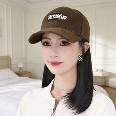 HTYVC 붙임머리 스냅백 일체형 가발 볼캡 간편착용 자연스러운 고온사이즈 헤어 스타일, 1개, B-Brown hat-black wig